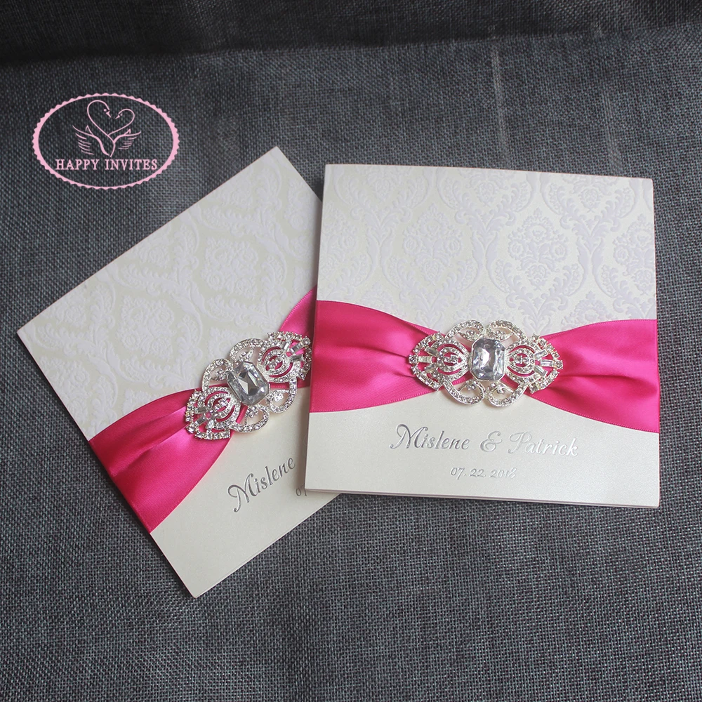 HI6023-13 Custom Wedding Card in Rose Pink and Silver Made in China
