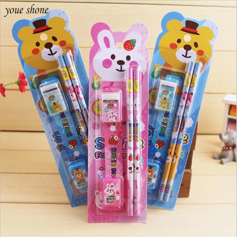 5Pcs=1Set Promotion Children Pencil Sharpener Rubber Stationery Set Cute Kawaii Supplies Suit Student gifts For Girl And Boy 
5Pcs=1Set Promotion Children Pencil Sharpener Rubber Stationery Set Cute Kawaii Supplies Suit Student gifts For Girl And Boy
