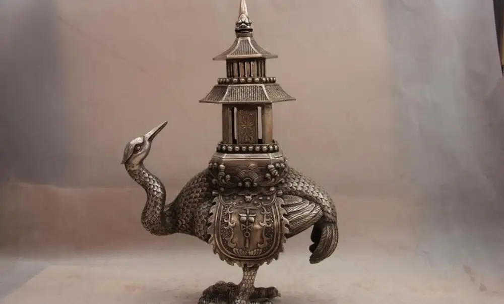 China White Copper Silver Buddhism Red-crowned crane Bird Incense Burner Censer
China White Copper Silver Buddhism Red-crowned crane Bird Incense Burner Censer