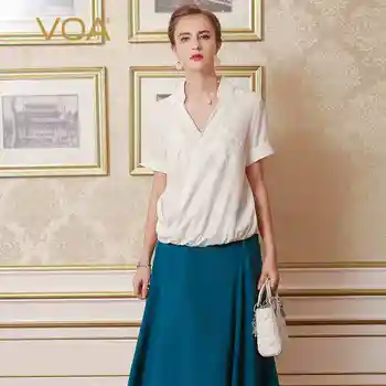 VOA Surplice Summer Blouse Asymmetrical Short Sleeved Shirt Female White 100% Silk Straight Lapel Tops B5715
VOA Surplice Summer Blouse Asymmetrical Short Sleeved Shirt Female White 100% Silk Straight Lapel Tops B5715