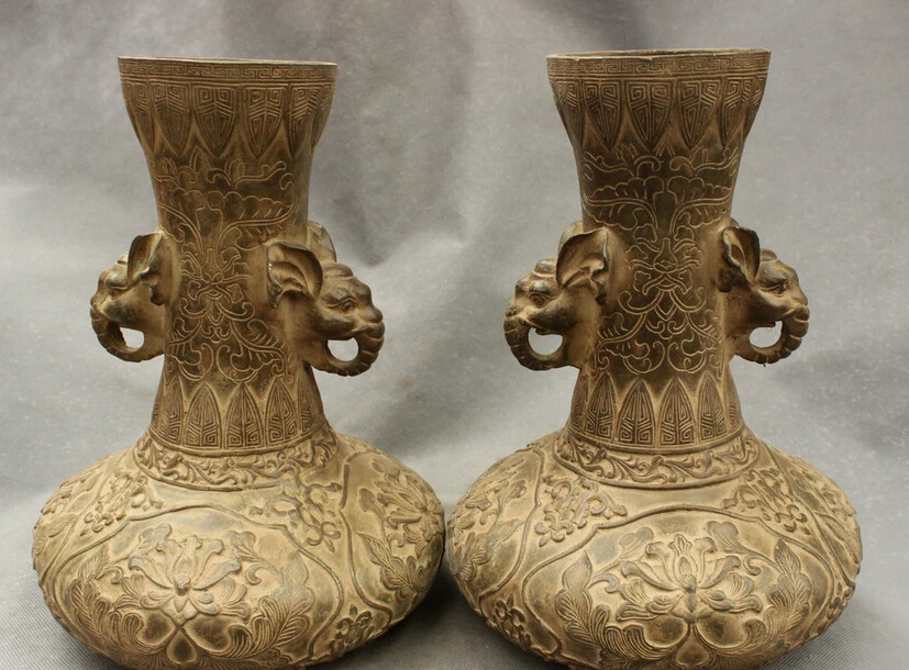 song voge gem S2595 12" Royal Chinese Palace Bronze Copper Elephant head Statue Bottle Pot Vase Pair
song voge gem S2595 12" Royal Chinese Palace Bronze Copper Elephant head Statue Bottle Pot Vase Pair