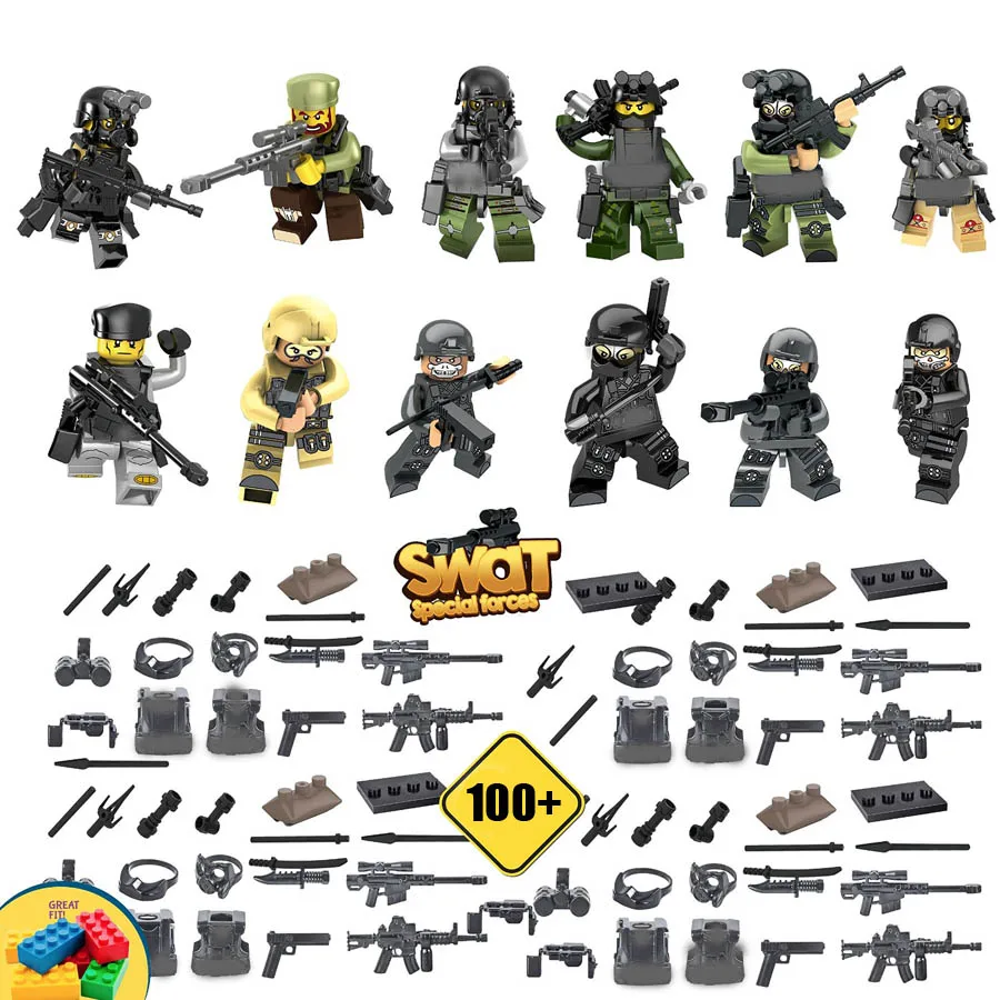 12pcs With 100 Weaons! SWAT Special Forces The Wraith Assault Small Toy Figure Policeman Building Block Toy compatible with lego
12pcs With 100 Weaons! SWAT Special Forces The Wraith Assault Small Toy Figure Policeman Building Block Toy compatible with lego