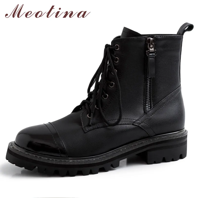 Meotina Autumn Ankle Boots Women Natural Genuine Leather Zipper Flat Short Boots Lace Up Round Toe Shoes Lady Spring Size 34-39
Meotina Autumn Ankle Boots Women Natural Genuine Leather Zipper Flat Short Boots Lace Up Round Toe Shoes Lady Spring Size 34-39