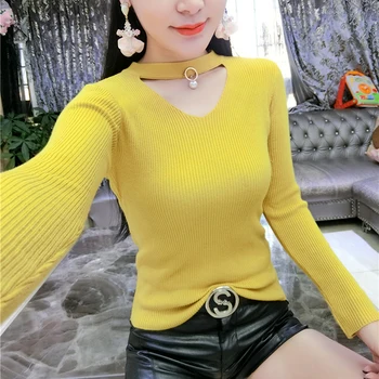 1pc New Autumn Spring Bottoming Striped Knitted Pullovers Women Long-sleeved Slim Sweaters Female V-Neck Halter Sexy Tops
1pc New Autumn Spring Bottoming Striped Knitted Pullovers Women Long-sleeved Slim Sweaters Female V-Neck Halter Sexy Tops
