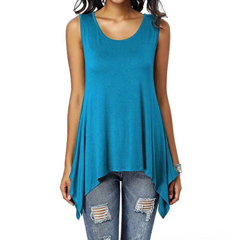 Summer Womens Sleeveless Solid Vest Irregular Casual Holiday Blouse Tops T-shirt