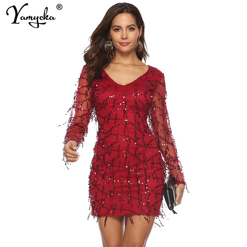Sexy Red midi Sequins Summer dress women Mesh Long sleeve bodycon dress elegant vintage Party Dreses vestidos Night club clothes
Sexy Red midi Sequins Summer dress women Mesh Long sleeve bodycon dress elegant vintage Party Dreses vestidos Night club clothes