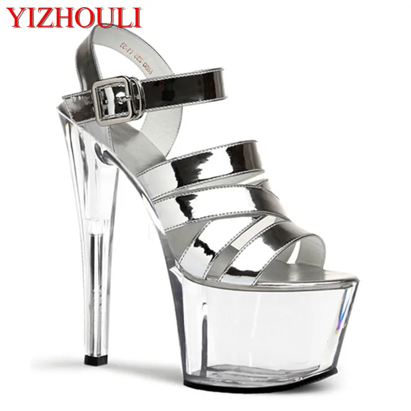 

Women's sexy party transparent platform 17 cm heel high summer show, dancing shoes