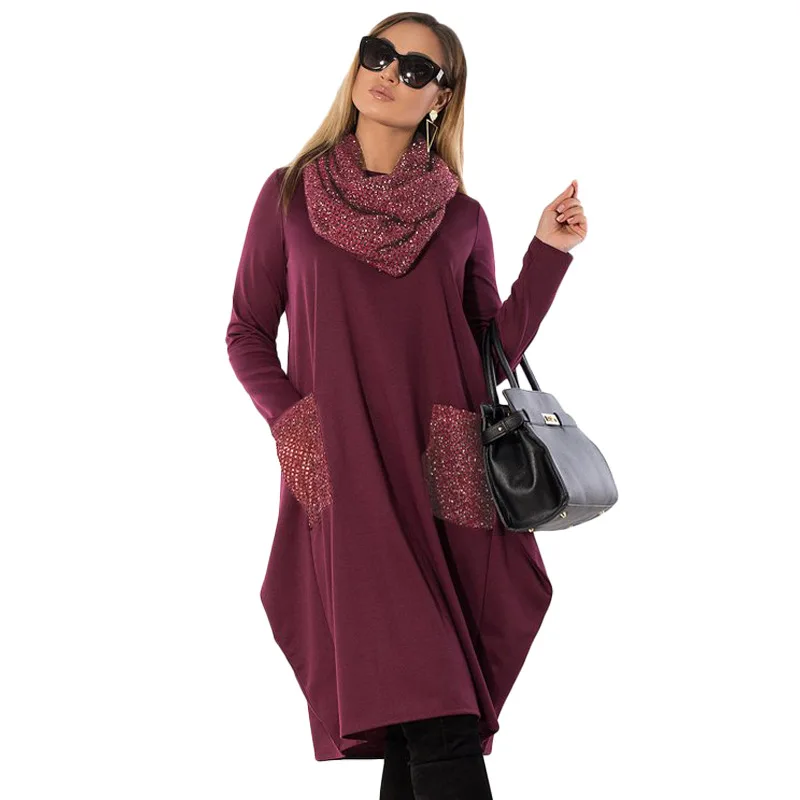 5XL Scarf Neck Big Pocket Oversize Dress Women 2019 Spring Autumn Sexy Dresses Casual Plus Size Loose Waist Midi Party Dress Red
5XL Scarf Neck Big Pocket Oversize Dress Women 2019 Spring Autumn Sexy Dresses Casual Plus Size Loose Waist Midi Party Dress Red
