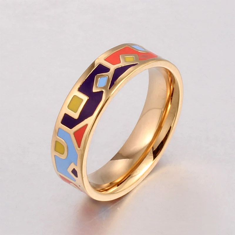 New Fashion Stainless Steel Rings for Women Geometric Patterns and Colorful Enamel Rings Style Art and Design
New Fashion Stainless Steel Rings for Women Geometric Patterns and Colorful Enamel Rings Style Art and Design