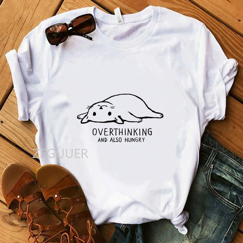 Cute Cat Girl T-shirts Overthinking and also Hungry Funny T-Shirt Women 100% Cotton White Casual Tees Lady Soft Harajuku Tops
Cute Cat Girl T-shirts Overthinking and also Hungry Funny T-Shirt Women 100% Cotton White Casual Tees Lady Soft Harajuku Tops