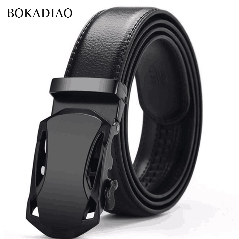 

BOKADIAO Man's genuine leather belt fashion Automatic Buckle Belt Luxury Cowskin Waistband Jeans Belts for Men Black strap male