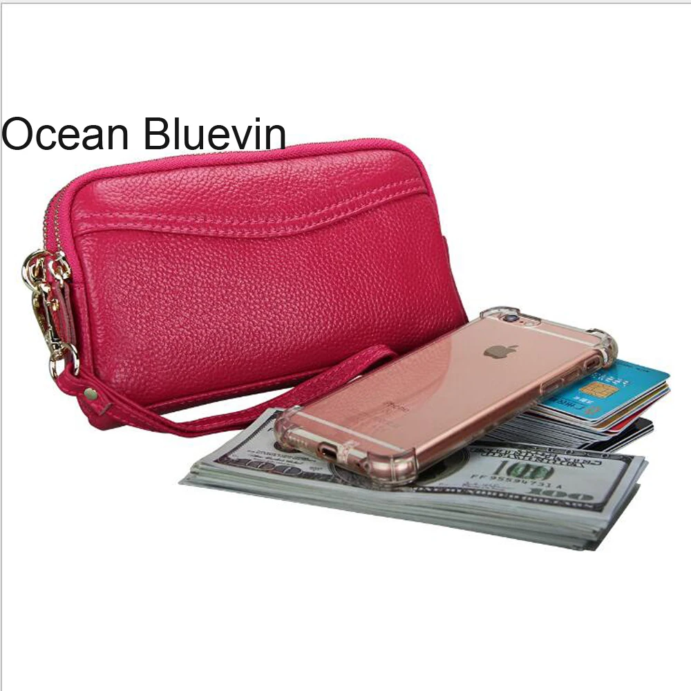 OCEAN bluewin новые кожаные сумки с двойной молнией портмоне 6 дюймов половина