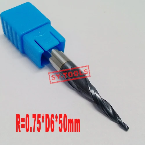2PCS R0.75*D6*20*50L*2F HRC55 Tungsten solid carbide Coated Tapered Ball Nose End Mills taper and cone endmills
2PCS R0.75*D6*20*50L*2F HRC55 Tungsten solid carbide Coated Tapered Ball Nose End Mills taper and cone endmills