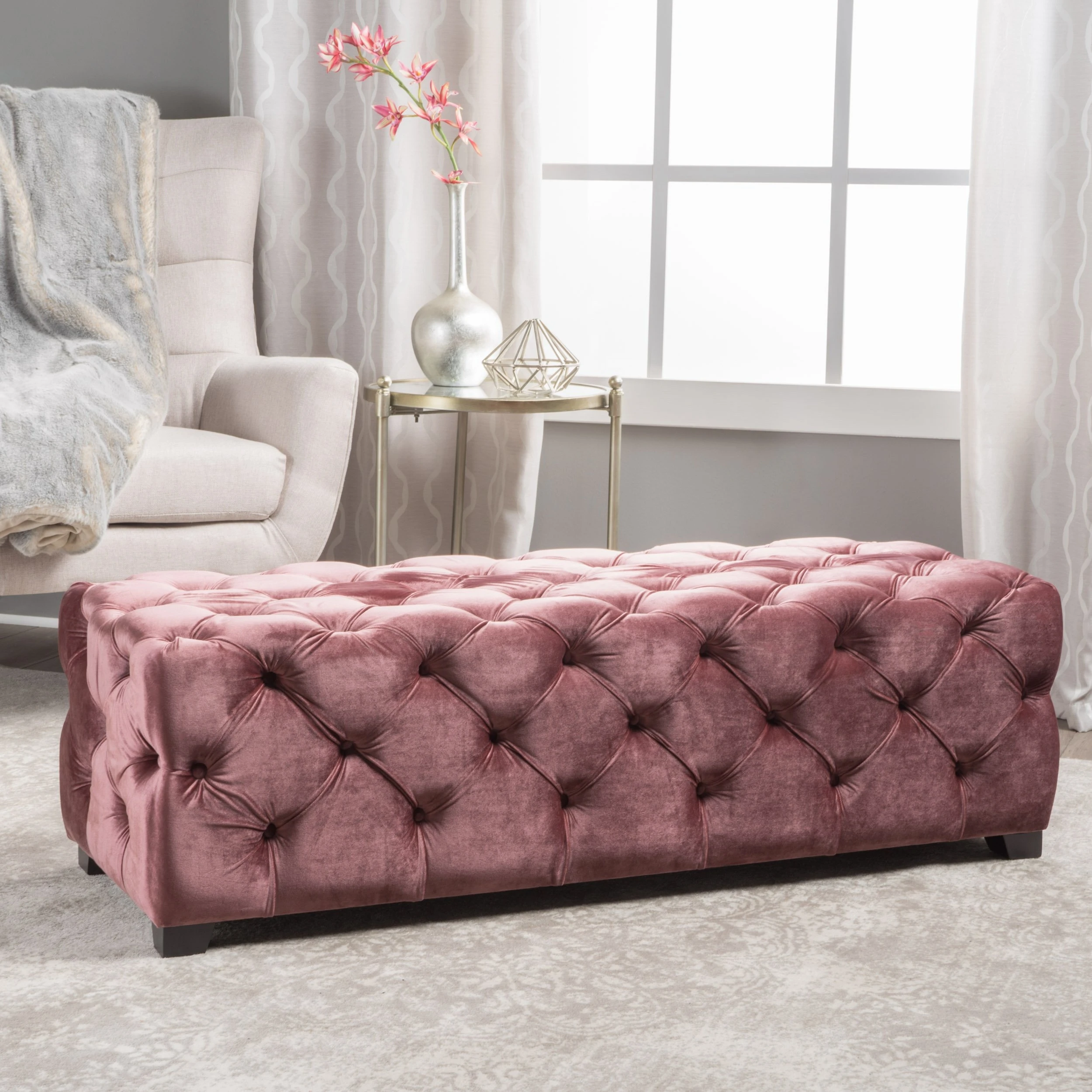 Provence Blush New Velvet Rectangular Ottoman