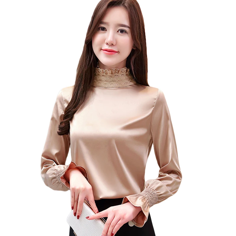 Women Silk Satin Shirt 2019 Spring Flare Sleeve Turtleneck Solid Color Ladies Lace Shirt Tops Female Casual Office Blouse CM1217
Women Silk Satin Shirt 2019 Spring Flare Sleeve Turtleneck Solid Color Ladies Lace Shirt Tops Female Casual Office Blouse CM1217