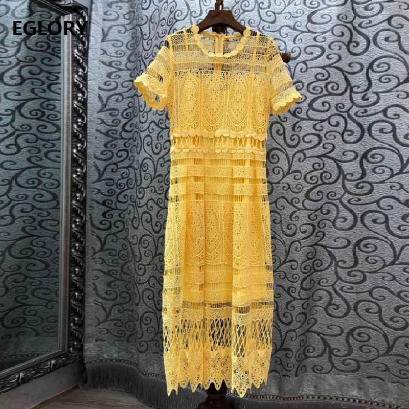 Hollow Out Dress 2019 Summer Fashion Women O-Neck Allover Crochet Lace Embroidery Short Sleeve Mid-Calf Party Yellow Dress Festa
Hollow Out Dress 2019 Summer Fashion Women O-Neck Allover Crochet Lace Embroidery Short Sleeve Mid-Calf Party Yellow Dress Festa