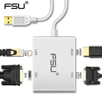 FSU 4 in 1 USB 3.0 to HDMI VGA DVI RJ45 10/100 Gigabit Ethernet Lan Adapter Cable for Notebook
FSU 4 in 1 USB 3.0 to HDMI VGA DVI RJ45 10/100 Gigabit Ethernet Lan Adapter Cable for Notebook