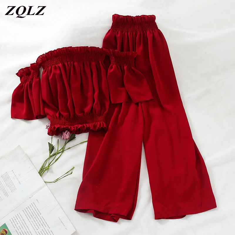 Zqlz 2019 Summer Slash Neck Short Sleeve Ruffles Chiffon Two Piece Set Women Clothing High Wasit Crop Top 2 Piece Pants Set
Zqlz 2019 Summer Slash Neck Short Sleeve Ruffles Chiffon Two Piece Set Women Clothing High Wasit Crop Top 2 Piece Pants Set