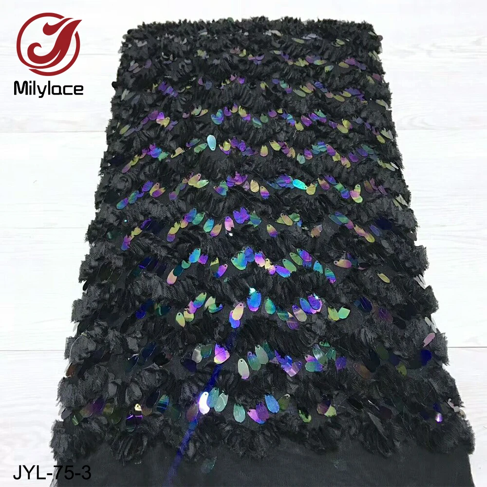 Milylace shiny African lace fabric 5 yards with waving appliques and sequins for party wedding dresses JYL-75 | Дом и сад