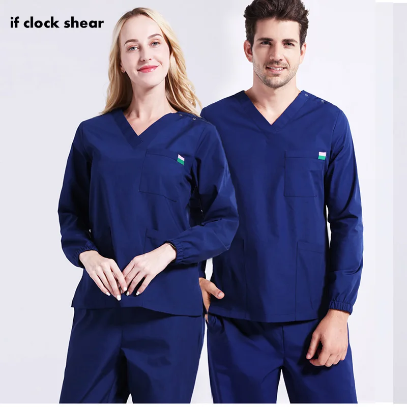 

Autumn and winter medical uniforms scrub set hospital durable washable V-neck surgical gown dental surgery overalls