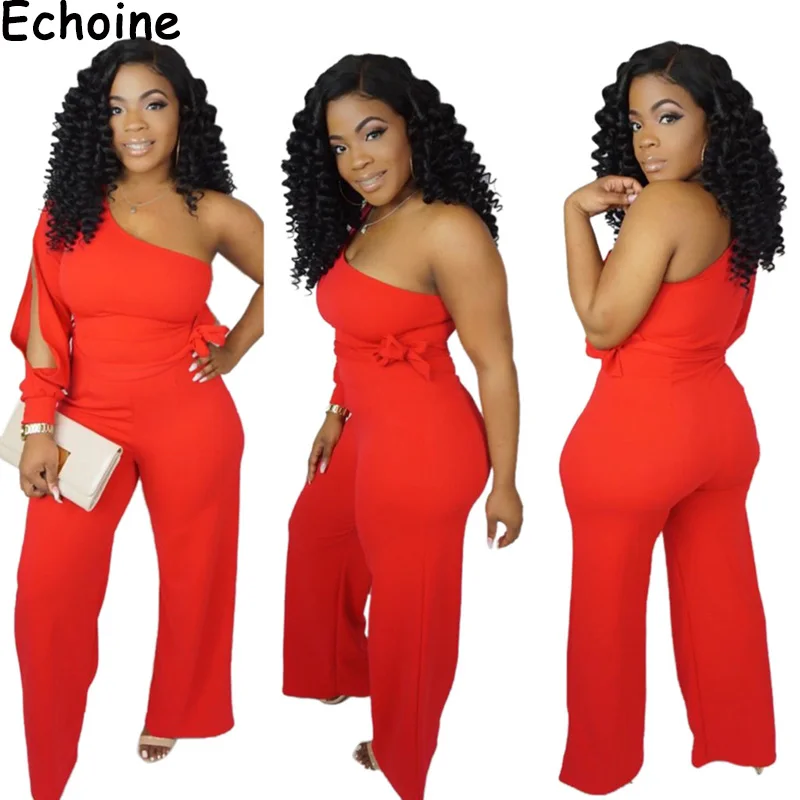 Echoine Soild Ladies Jumpsuit One Shoulder Hollow Out Front Tie Decor Sexy Long Wide Pants Women Slim Bodysuit 5 Colors
Echoine Soild Ladies Jumpsuit One Shoulder Hollow Out Front Tie Decor Sexy Long Wide Pants Women Slim Bodysuit 5 Colors