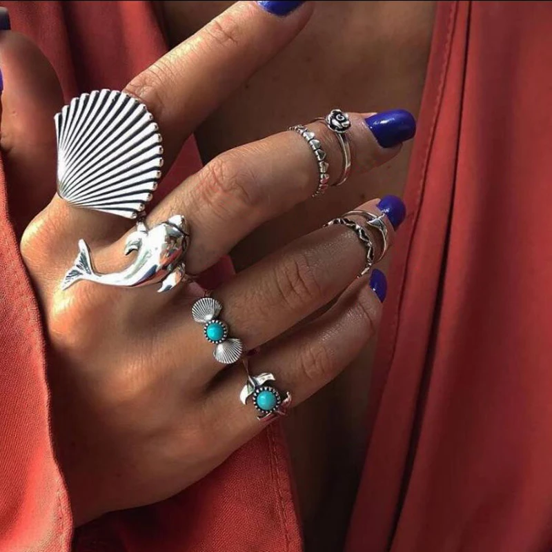 8 Pcs/Set Fashion Vintage Dolphin Stone Crystal Finger Ring Set Bohemian Silver Moon Flower Knuckle Midi Rings Women Jewelry
8 Pcs/Set Fashion Vintage Dolphin Stone Crystal Finger Ring Set Bohemian Silver Moon Flower Knuckle Midi Rings Women Jewelry