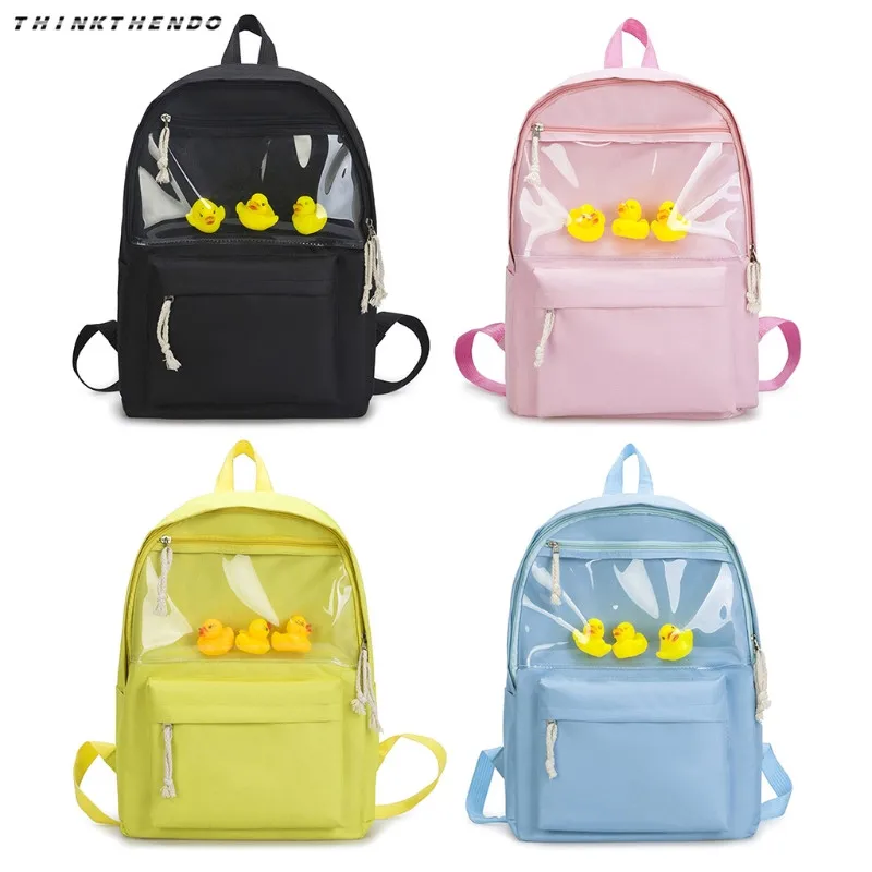 THINKTHENDO Fashion Women Canvas Student Backpack Transparent Girls Female School Shoulder Bag Bookbag with Duck Toy New 4 Color
THINKTHENDO Fashion Women Canvas Student Backpack Transparent Girls Female School Shoulder Bag Bookbag with Duck Toy New 4 Color