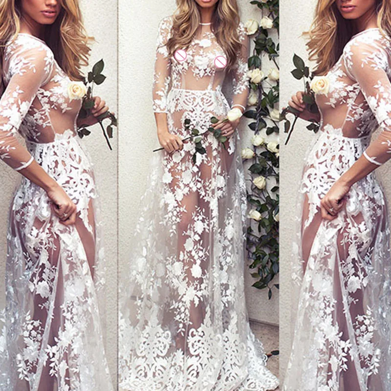 Summer Dress Women Half Sleeve Perspective Sexy Lace Dress For Girl Floor-Length White Dress Beach Transparant Female Dresses
Summer Dress Women Half Sleeve Perspective Sexy Lace Dress For Girl Floor-Length White Dress Beach Transparant Female Dresses