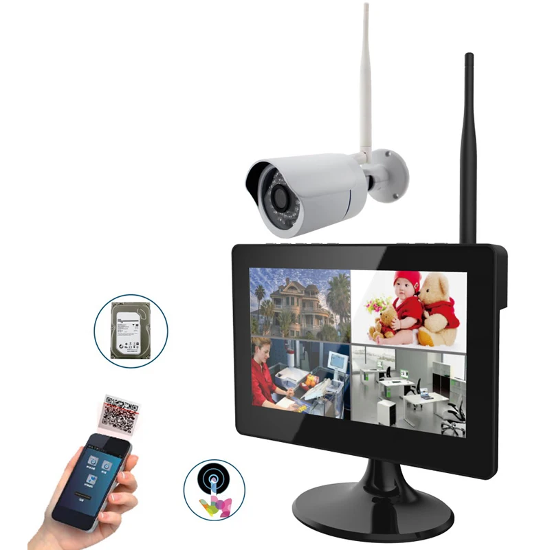 2.4Ghz 4CH Full 720P HD Digital Wireless Home Surveillance IR Wifi Systems 9" Touch Screen Built-In HDD Slot & 1x Camera |