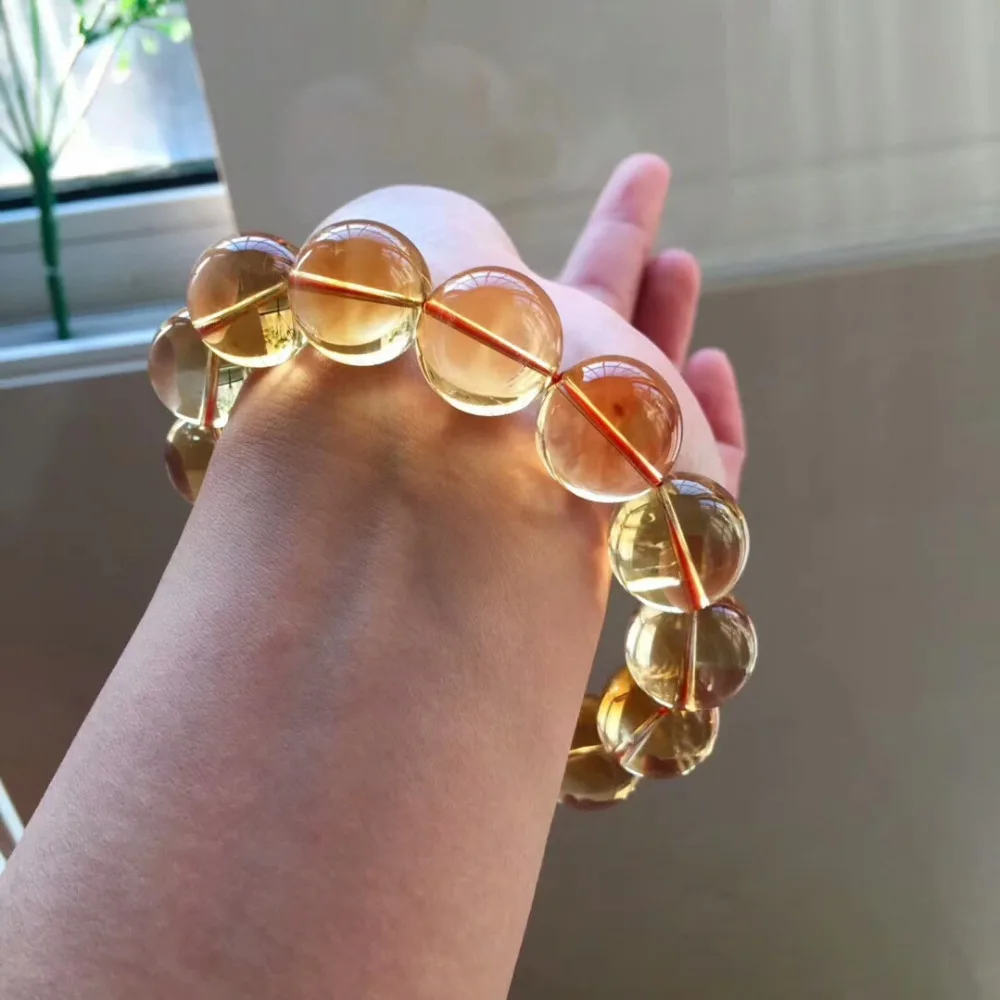 17mm Natural Citrine Quartz Crystal Yellow Bracelet Round Beads Wealthy Gemstone Stone Stretch Woman ManAAAAAA (6)