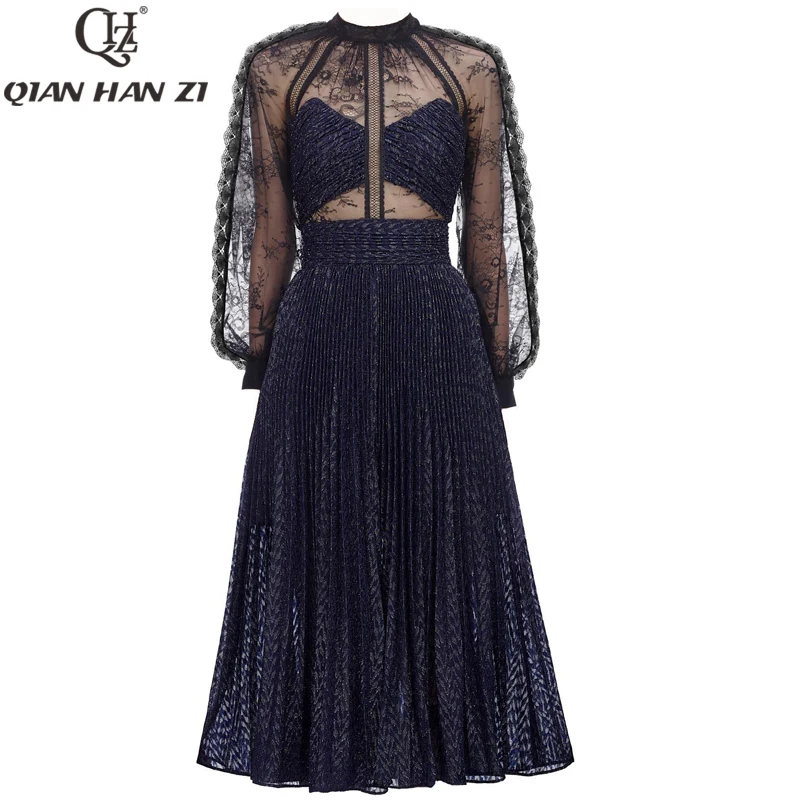 Qian Han Zi 2019 Autumn New Fashion Runway Maxi dress Women's Long Sleeve Sexy Perspective Lace Patchwork Pleated Party Dress
Qian Han Zi 2019 Autumn New Fashion Runway Maxi dress Women's Long Sleeve Sexy Perspective Lace Patchwork Pleated Party Dress