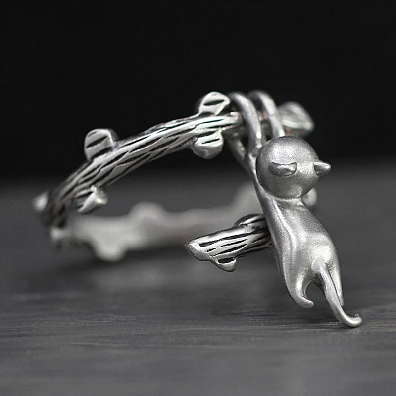 Creative Kitten Climbing Tree Branch Rings for Women Cute Cat Opening Finger Rings Silver Color Adjustable Jewelry Bague Femme
Creative Kitten Climbing Tree Branch Rings for Women Cute Cat Opening Finger Rings Silver Color Adjustable Jewelry Bague Femme
