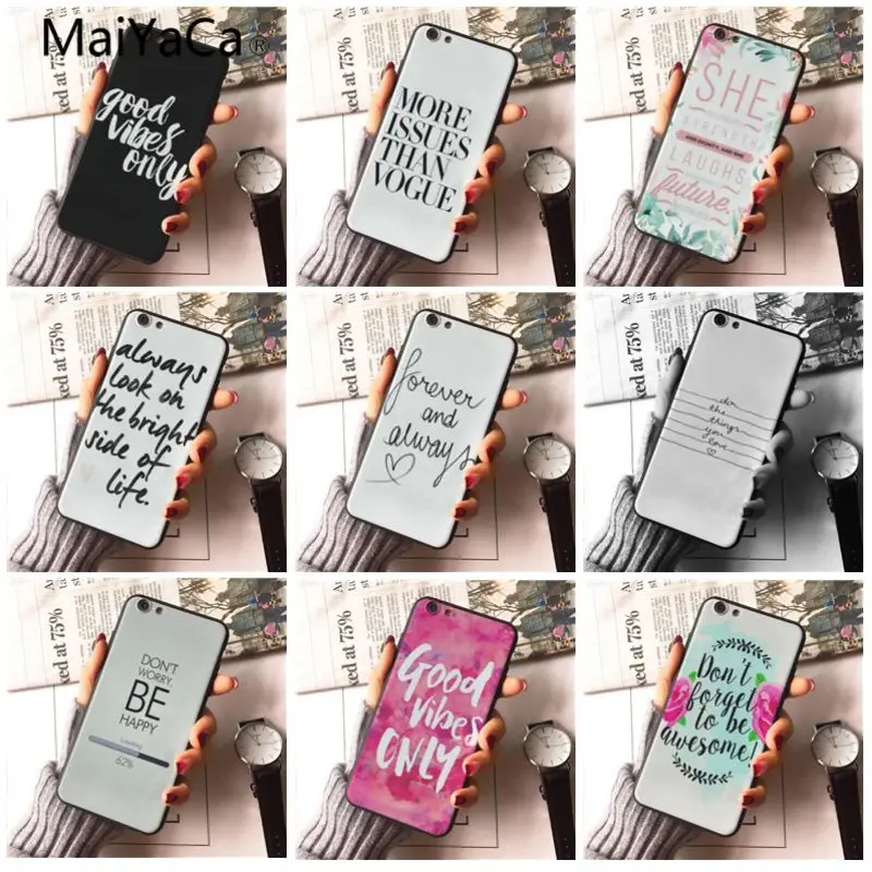 MaiYaCa Proverb Phrase Motto Good Vibes Only Black TPU Soft Rubber Phone Case For iphone 5s SE 6s 6plus 7 8 X 8plus Phone case
MaiYaCa Proverb Phrase Motto Good Vibes Only Black TPU Soft Rubber Phone Case For iphone 5s SE 6s 6plus 7 8 X 8plus Phone case