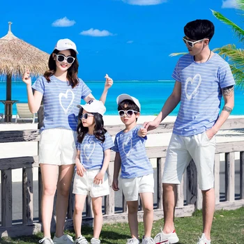 father mother son outfits summer love heart print blue striped t shirt family sets white casual loose shorts for girls boys gift
father mother son outfits summer love heart print blue striped t shirt family sets white casual loose shorts for girls boys gift