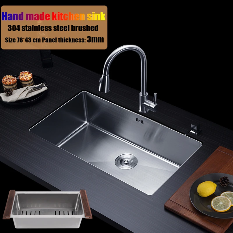 76*43cm 304 stainless steel kitchen sink hand made single bowl water tank large size brushed thick 3mm+1.2mm with faucet choose
76*43cm 304 stainless steel kitchen sink hand made single bowl water tank large size brushed thick 3mm+1.2mm with faucet choose