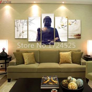 

CLSTROSE Promotion Unframed 5 Panels Canvas Wall Art Luxury For Buddha Paintings On Contemporary Modern Picture Paint Home Decor