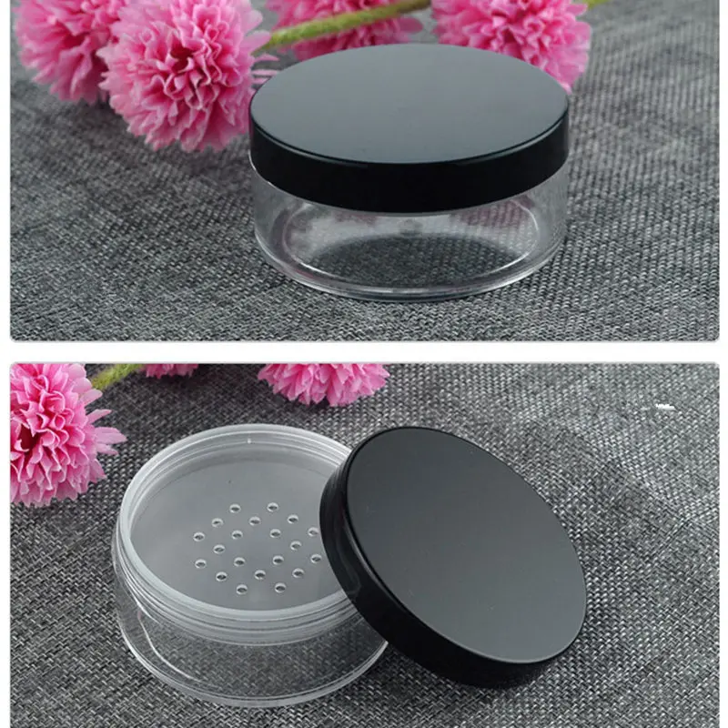 50g Plastic Loose Powder Jar with Sifter Empty Cosmetic Container Black Matte Cap Makeup Compact | Красота и здоровье