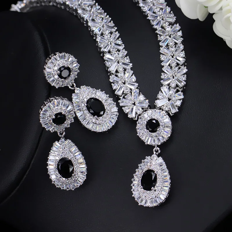 CWWZircons White Gold Color Luxury Bridal CZ Crystal Necklace and Earring Set Big Wedding Jewelry Sets For Brides T103 27