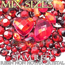 1500 ピース/ロットミックスサイズシャム赤ラウンドアクリル樹脂以外の修正プログラム売春ラインストーンのうち 2 3 ミリメートルに 6 ミリメートル 3D ネイルアート用クリスタル(China)