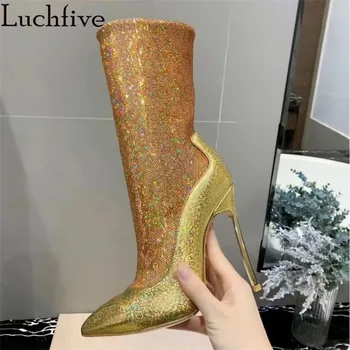 Sexy Sequins Boots Femme Thin High Heels Pointy Toe Shoes Woman Gold Silver Fashion Ankle Boots For Women Ladies Shoes
Sexy Sequins Boots Femme Thin High Heels Pointy Toe Shoes Woman Gold Silver Fashion Ankle Boots For Women Ladies Shoes