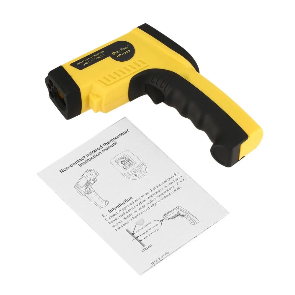 HoldPeak HP-1300 Digital LCD Handheld Infrared Thermometer Temperature Meter Tester Red Laser Non Contact IR Pyrometer Gun
HoldPeak HP-1300 Digital LCD Handheld Infrared Thermometer Temperature Meter Tester Red Laser Non Contact IR Pyrometer Gun