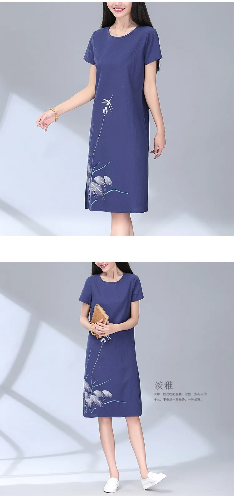 red cotton linen plus size vintage floral print clothes women casual loose midi summer dress vestidos 2018 dresses (8)