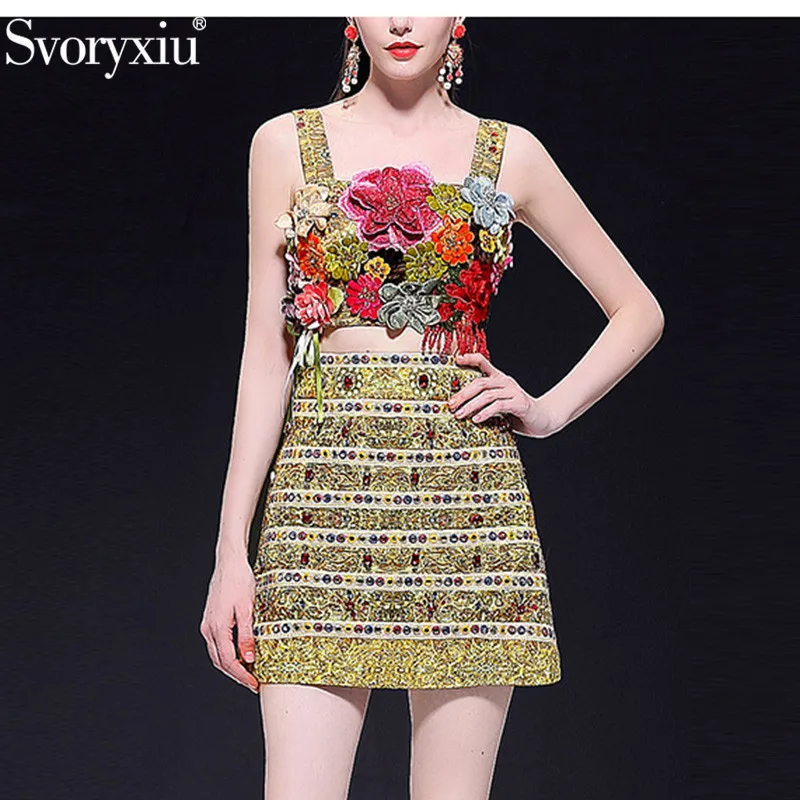 Svoryxiu Holiday Style ~ Runway High End Summer Sexy Skirt Suit Women's luxury Beading Embroidery Applique Fashion Two Piece Set 
Svoryxiu Holiday Style ~ Runway High End Summer Sexy Skirt Suit Women's luxury Beading Embroidery Applique Fashion Two Piece Set