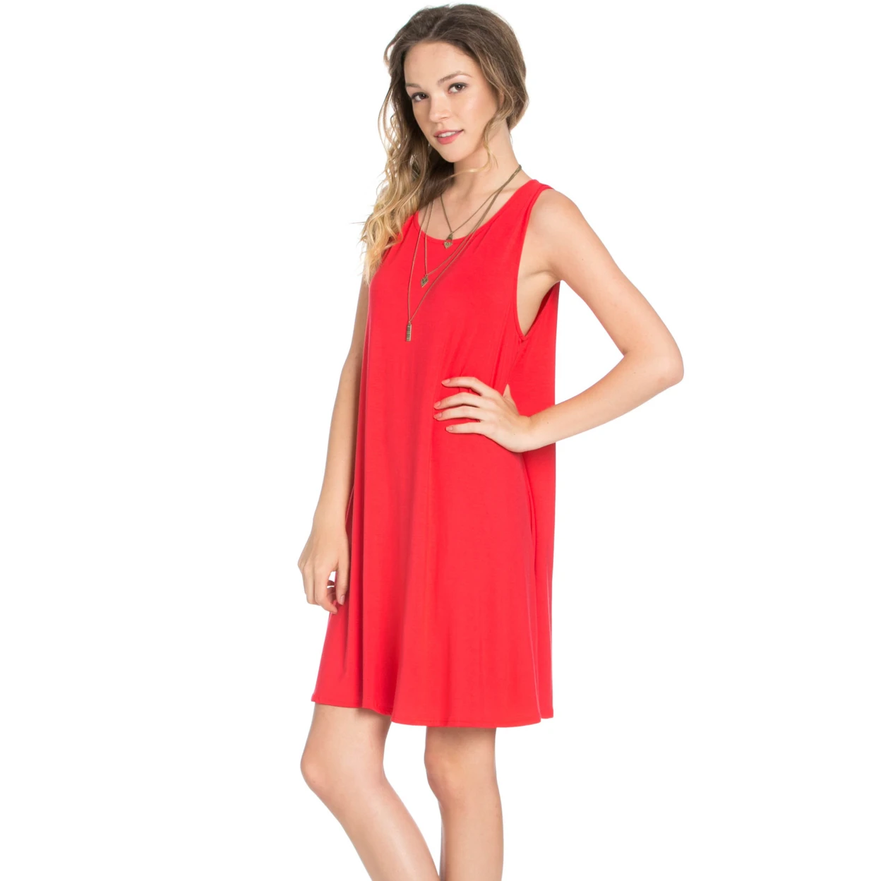 Sleeveless Swing Dress Coral (3)
