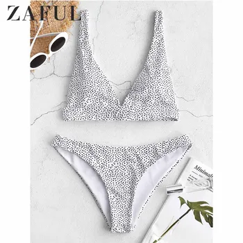 

ZAFUL Bikini Polka Dot Plunging Bikini Set Women Wire Free Women Summer Swimsuit Sportswear Holiday Beach Bathing Suit Swimwear