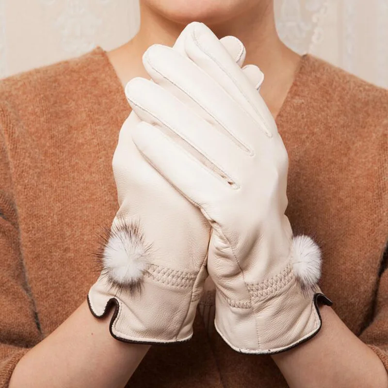 Elegant Ladies Genuine Leather Sheepskin Mink Hair Ball Gloves Women Winter Plus Plush Thick Velvet Warm Thin Driving Gloves L61
Elegant Ladies Genuine Leather Sheepskin Mink Hair Ball Gloves Women Winter Plus Plush Thick Velvet Warm Thin Driving Gloves L61