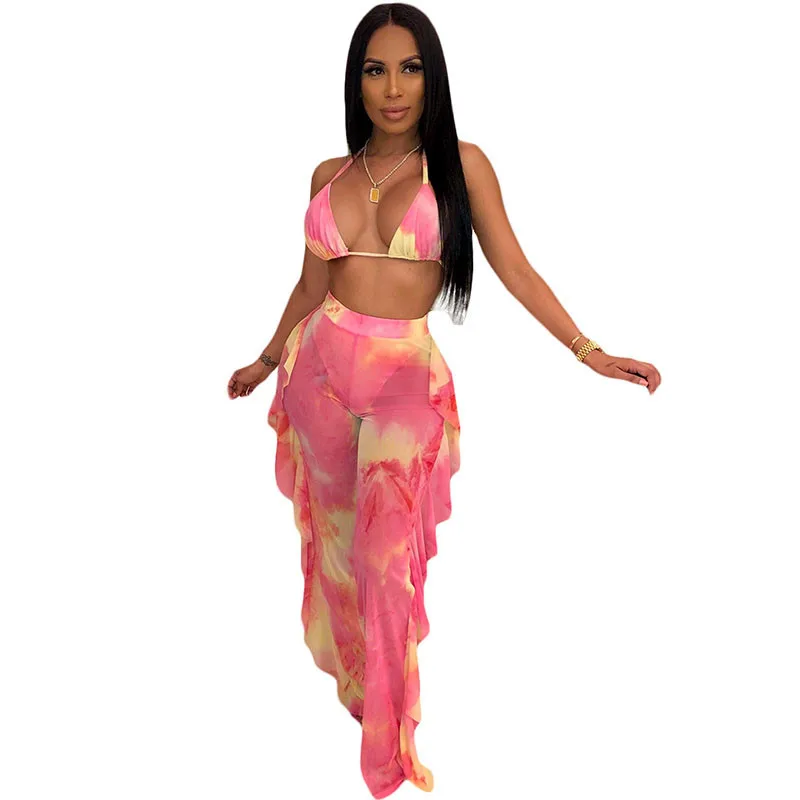 Sexy Beach Wear Two Piece Set Women Tie Dye Print Bikini Top + Ruffles Mesh Sheer Pants Swimwear Summer Holiday 2 Piece Outfits
Sexy Beach Wear Two Piece Set Women Tie Dye Print Bikini Top + Ruffles Mesh Sheer Pants Swimwear Summer Holiday 2 Piece Outfits