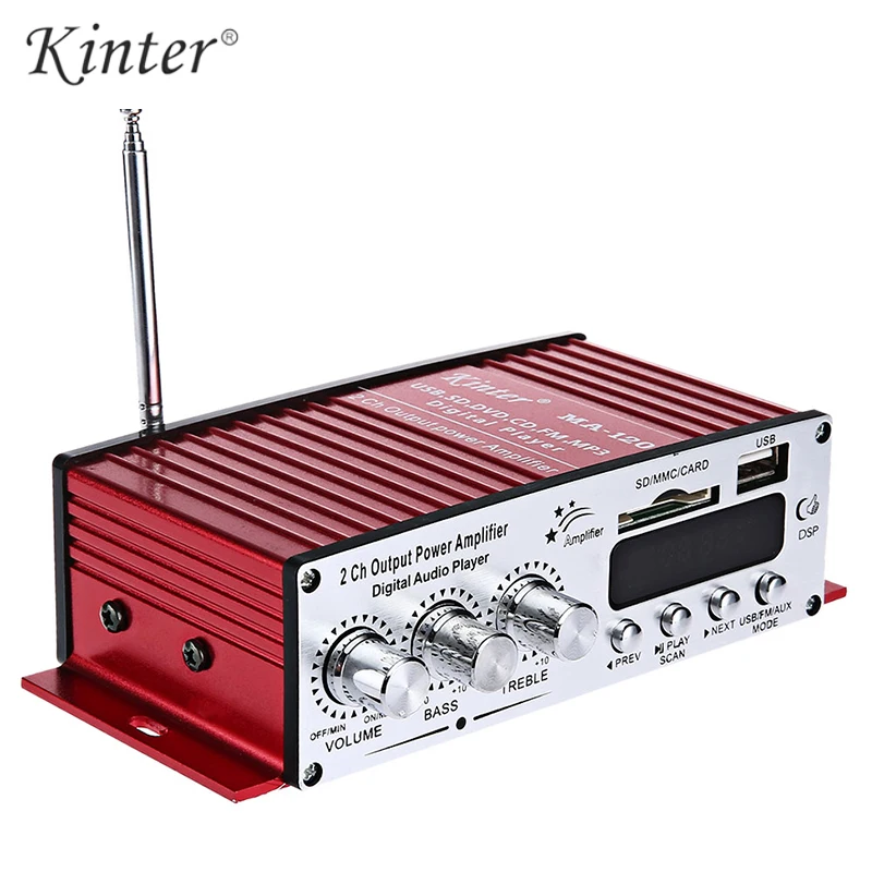 

Kinter MA - 120 Mini Car Amplifier USB SD FM HiFi Stereo Audio DC 12V 50W Output Amplifier Compatible with Car Motorcycle