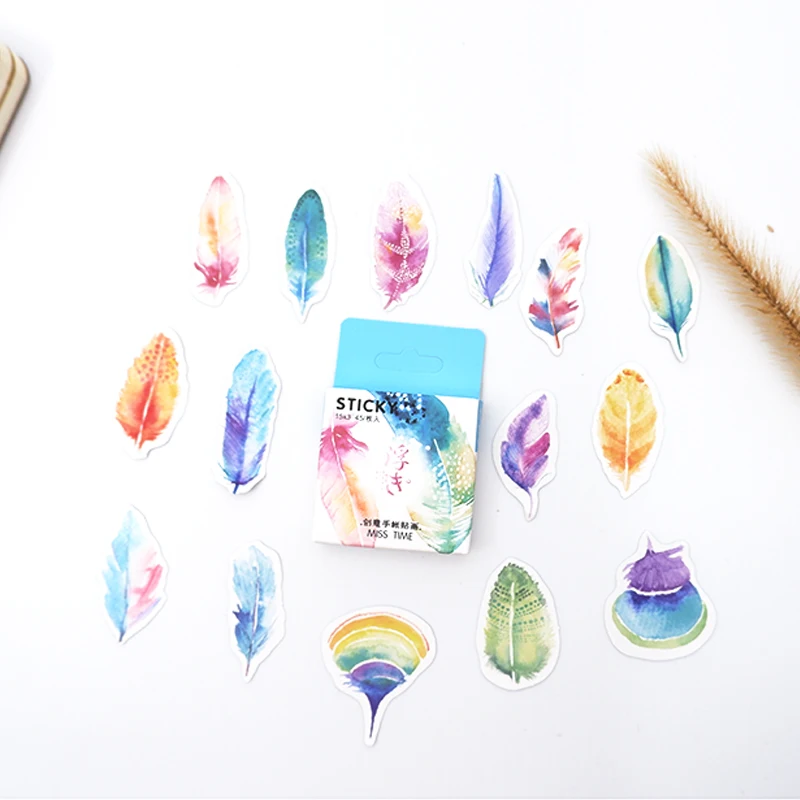 45pcs/lot Colored feather decorative sticker DIY diary sealed envelope Scrapbooking Sticker Stationery kawaii stickers
45pcs/lot Colored feather decorative sticker DIY diary sealed envelope Scrapbooking Sticker Stationery kawaii stickers