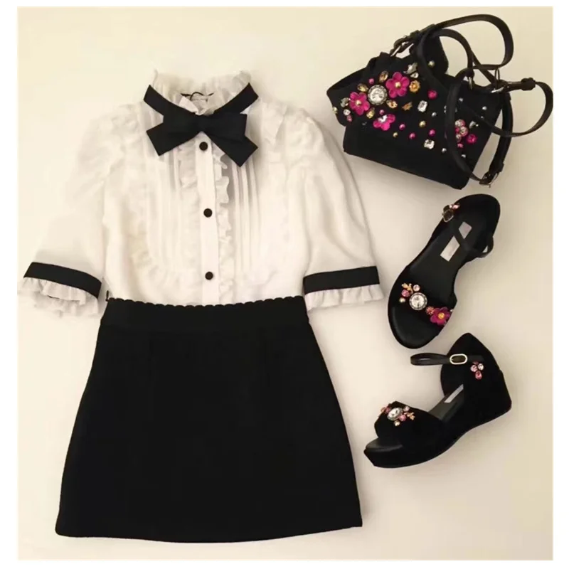 Spring Autumn girls clothing set white shirt +black lace skirt boutique baby girls clothes set
Spring Autumn girls clothing set white shirt +black lace skirt boutique baby girls clothes set